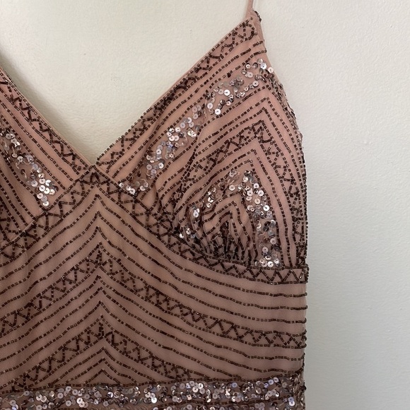 Marina | Plus Size 14 Embellished Beaded Sequin Art Deco Pleat Skirt Mesh Gown - Picture 5 of 16